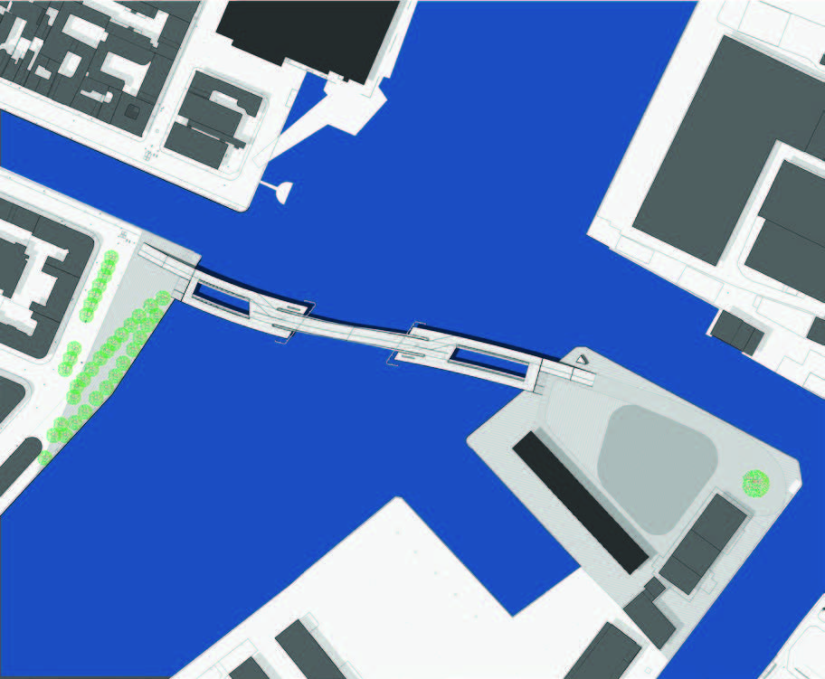 figure 3.2 Inderhavnen Bridge competition design. Plan of the bridge closed