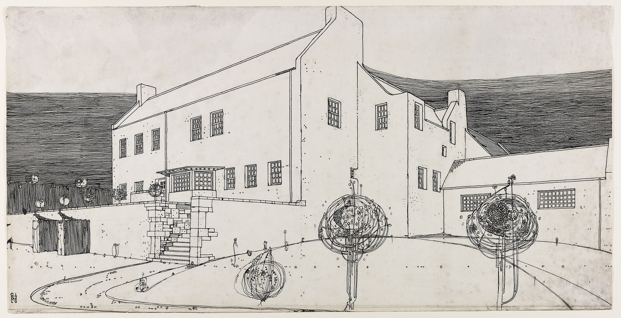Charles Rennie Mackintosh. Windy Hill, perspective drawing in ink, 1900
