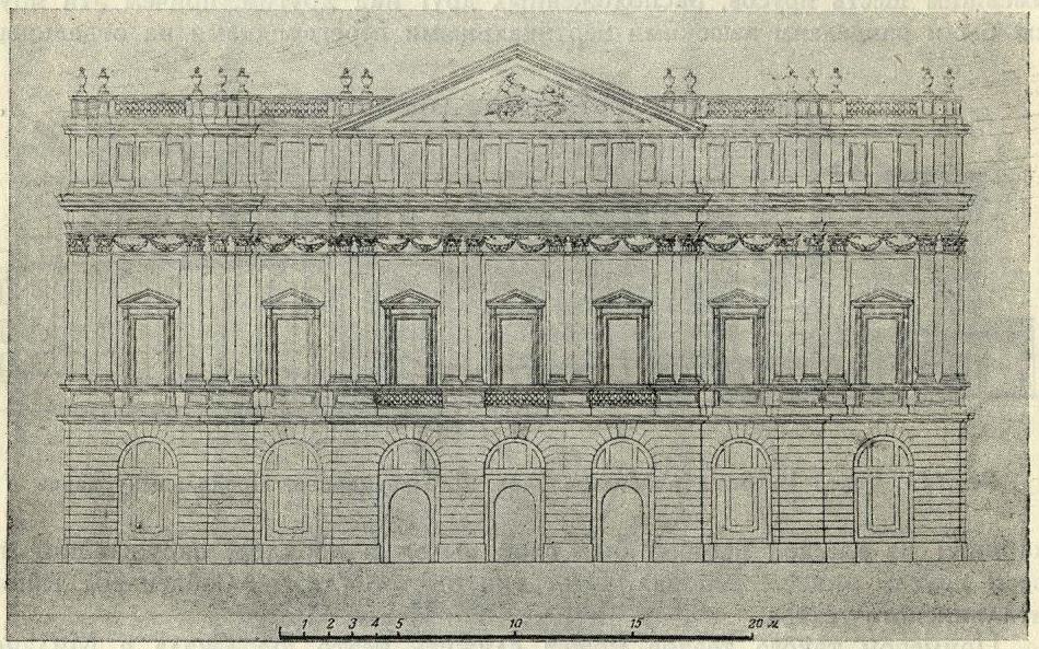 Рис. 12. Театр La Scala в Милане. Арх. Д. Пьермарини. Главный фасад (по Е. Contant)