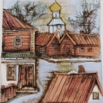 Фрагмент уездного города. Диптих. Шамот, фаянс, глина, смальта.